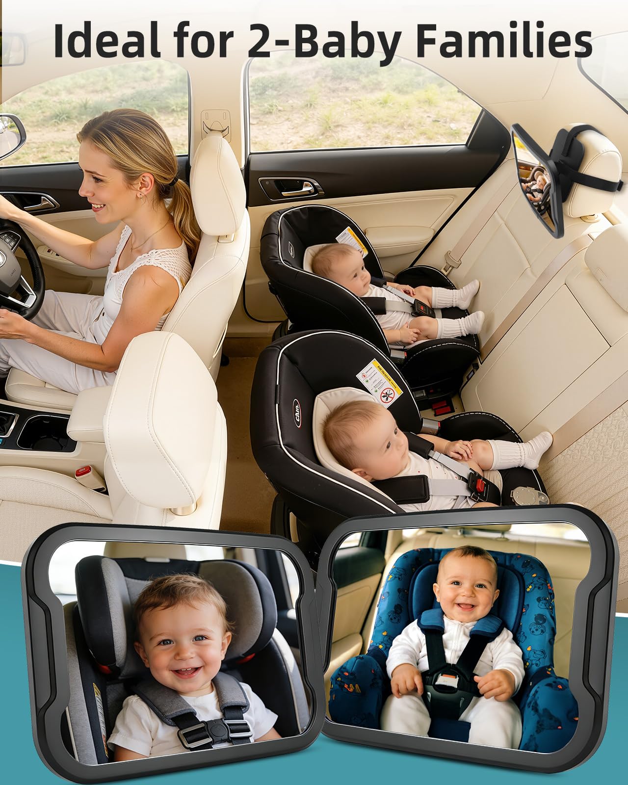 Zacro Baby Car Mirror 2Pcs - Shatterproof Acrylic Car Mirror Baby Rear Facing, 360° Adjustable Baby Mirror for Back Seat-Easily to Observe Babys' Every Move, Anti-Slip and Safety