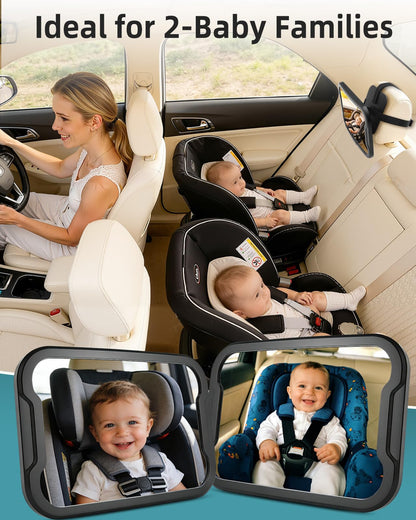 Zacro Baby Car Mirror 2Pcs - Shatterproof Acrylic Car Mirror Baby Rear Facing, 360° Adjustable Baby Mirror for Back Seat-Easily to Observe Babys' Every Move, Anti-Slip and Safety