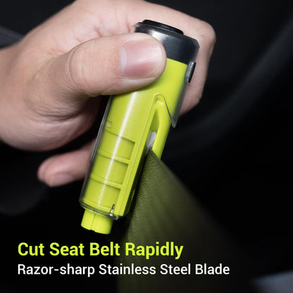 Window Breaker Seatbelt Cutter with Flashlight, Safe Hammer Glass Breaker Under Water, 3 in 1 Car Escape Tool Key Chain, 2 Pack, Black Green