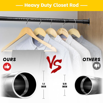 Closet Rod, 17 to 55 Inch Adjustable Closet Rods for Hanging Clothes Heavy Duty Closet Hanging Rod Metal Black Closet Poles for Wardrobes