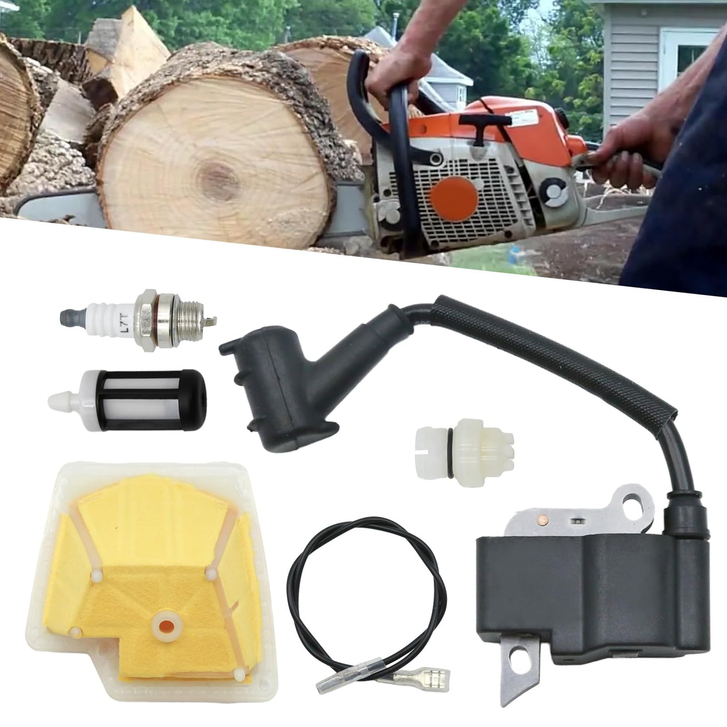 VIKKSAER 1133 400 1350 Ignition Coil Module with Spark Plug Fuel Filter, Replacement for Stihl MS270 MS280 MS 270 280 Chainsaw, Replaces 1133-400-1350