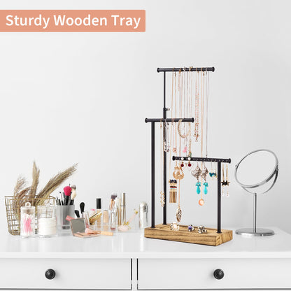 SRIWATANA Jewelry Organizer Stand, Extra Tall Necklace Holder Jewelry Holder (Carbonized Black & Black)