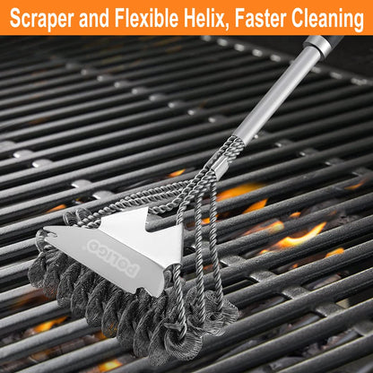 POLIGO Safe BBQ Grill Brush and Scraper Bristle Free Barbecue Brush, Stainless Steel BBQ Brush, BBQ Cleaner Brush for Porcelain Gas Charcoal Grill Efficiently Cleaning - Ideal Gifts for Grill Wizard