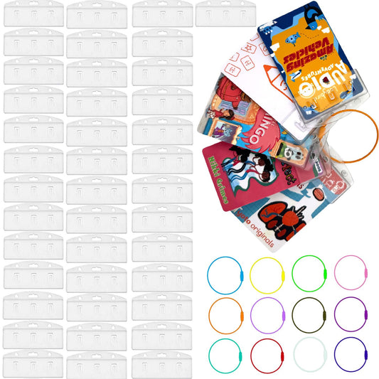 40 Pack Half Card Badge Holder for Yoto Cards 12 Ring Loops Removable Card Holder with Grippers Kids Portable Travel Carrier Card Organizer Storage Yoto Player and Mini Cards