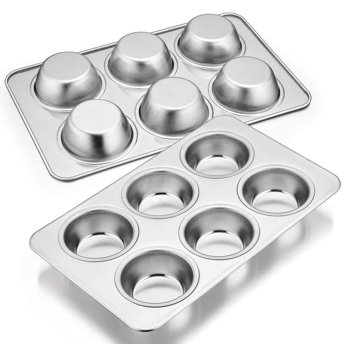 Set of 2 Stainless Steel E-far Baking Muffin Pans, Metal Cupcake Tray, Non-Toxic and Healthy, Suitable for Oven and Dishwasher, Standard Size - 29 x 18 x 3.2cm