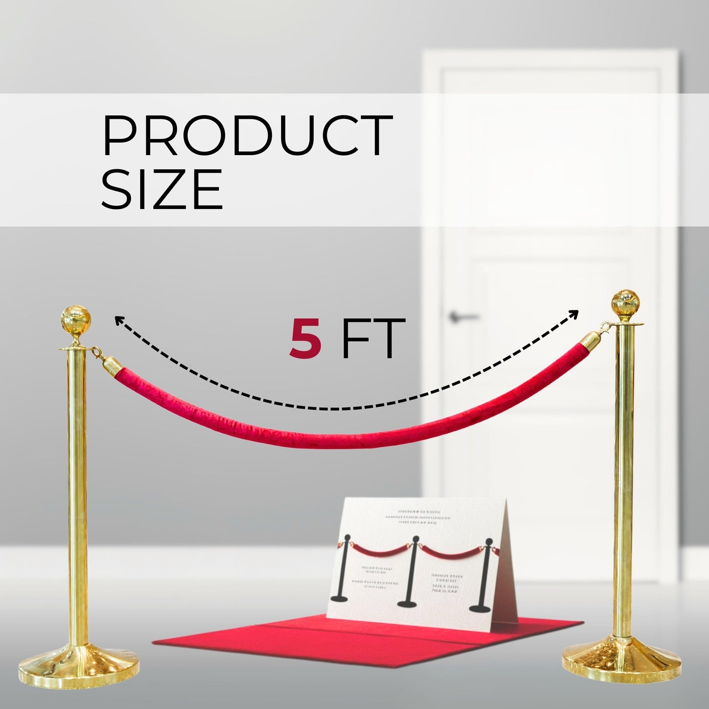 4 PCS Red Velvet Rope - 5 Ft Red Carpet Velvet Rope for Ceremonies Hanging Stanchion for Parties Crowd Queue Line for Safe Control