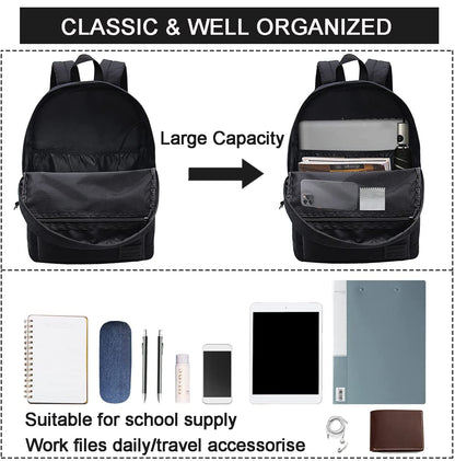 SUPACOOL Casual Laptop Backpack with USB Charging Port for Men and Women, School Bookbag for College, Lightweight Pack Back(Dark Black)