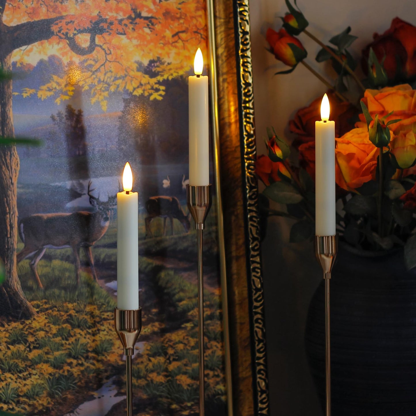 Yeelida Battery Operated Flameless Taper Candles with Two Remote Timer, 6.4" LED 3D-Wick Window Candles, Flickering Long-Lasting Warm Light Electric Pack of 6 Flameless Candlesticks (0.78" Dia, Ivory)