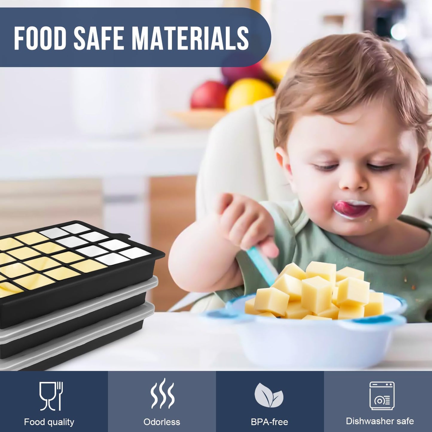 Silicone Ice Cube Tray with Lids, Walfos 3 Pack 72 Cubes Silicone Ice Cube Molds, Flexible and Easy Release, BPA Free and Dishwasher Safe, Perfect for Cocktail, Whiskey, Chocolate
