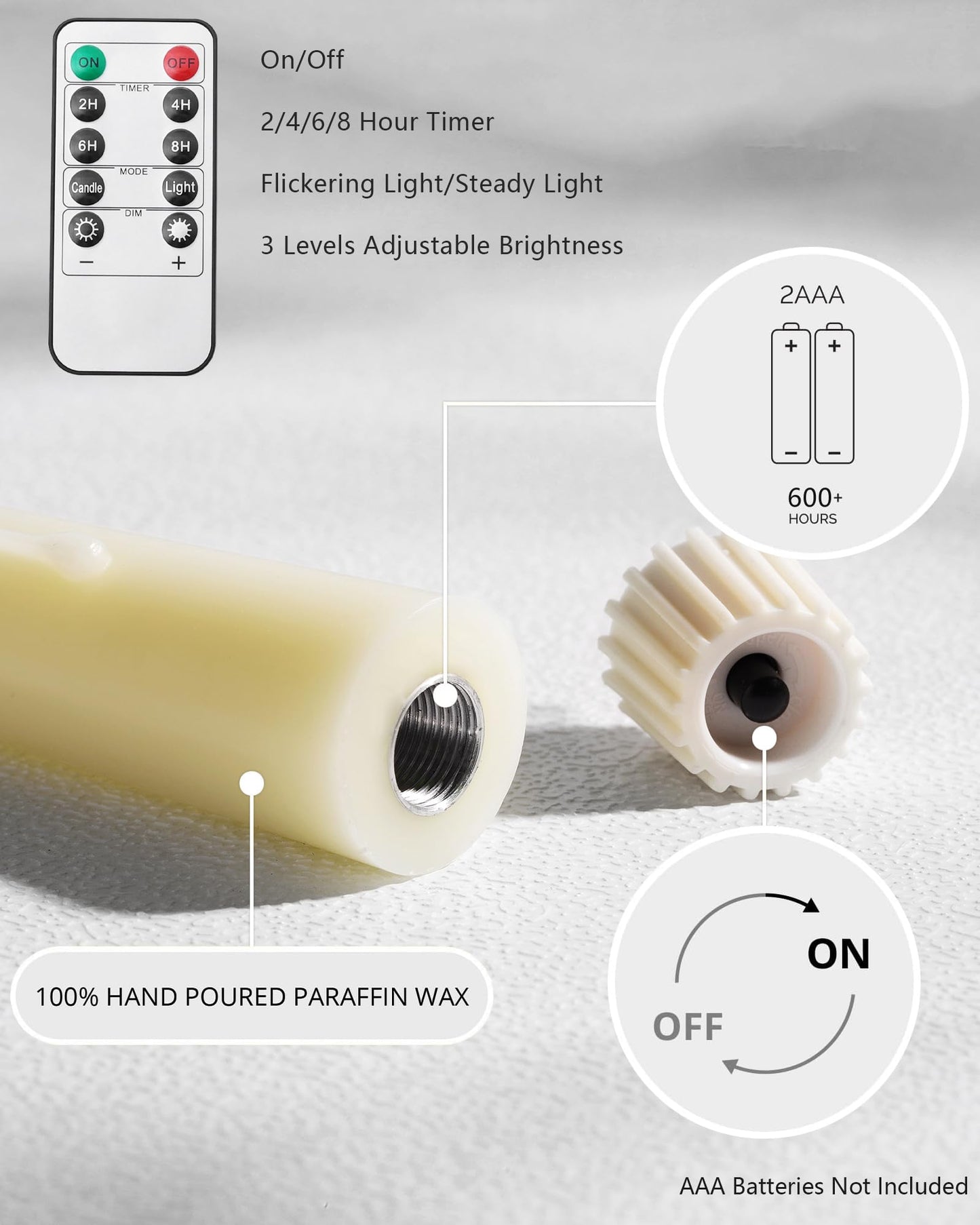 Stmarry 3 Pack Flameless Taper Candles with Remote and Timer - 9.65 Inch Ivory Real Wax LED Candlesticks - Wax Drip Battery Operated Tall Taper Candles with 3D Flickering Flame