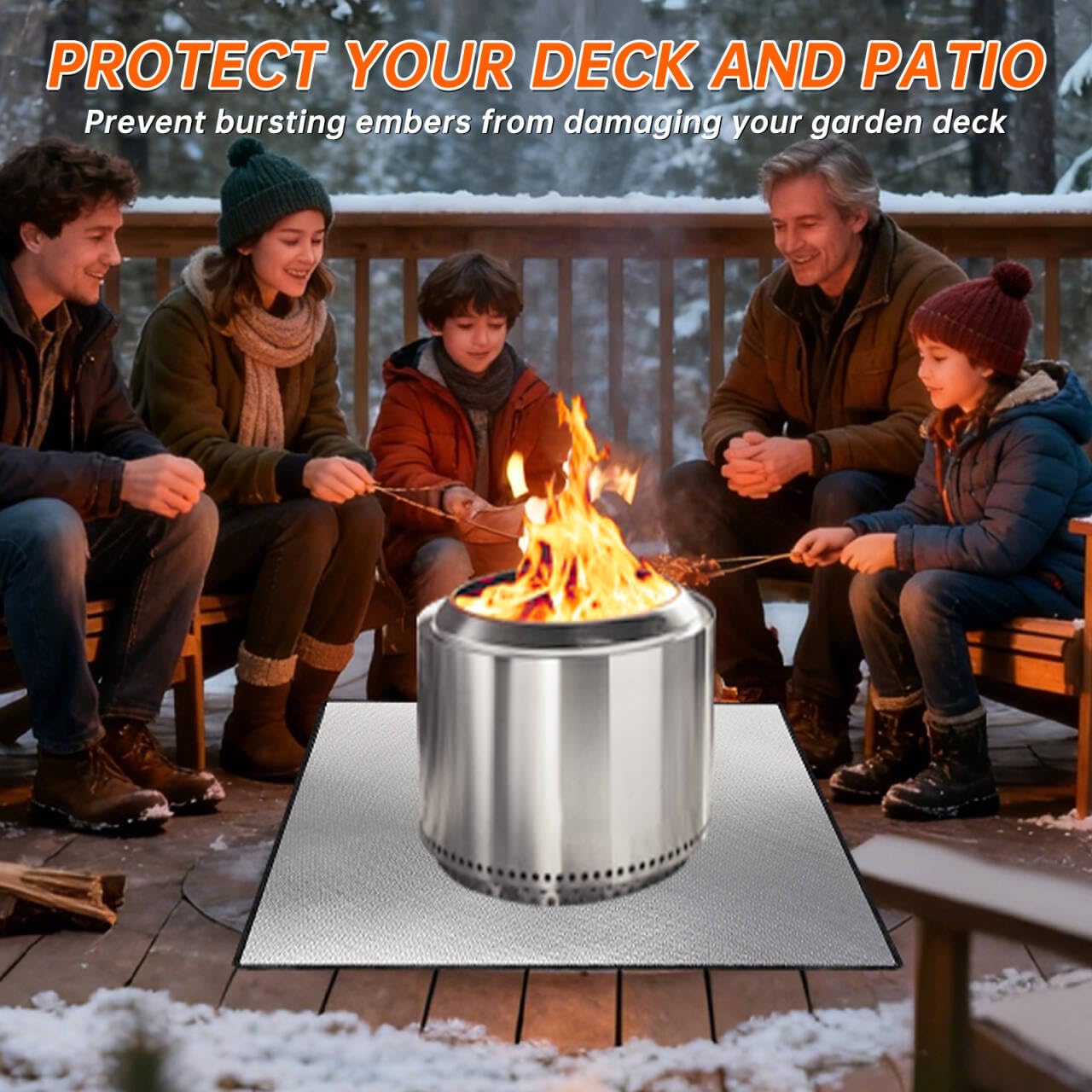 40" Square Fire Pit Mat Grill Mat,DocSafe Fireproof Mat 3 Layers Fire Pit Pad for Deck Patio Grass Outdoor Wood Burning Fire Pit and BBQ Smoker,Easy to Clean,Black & Silver