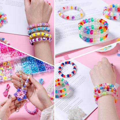 SJZWSD 5 Boxes Bracelet Making Kit Pony Beads, 6x9mm Kandi Rave Beads & Hair Beads Set with UV Color Changing, Glow-in-Dark, Chrome & Alphabet Letters for Friendship Jewelry DIY Crafts