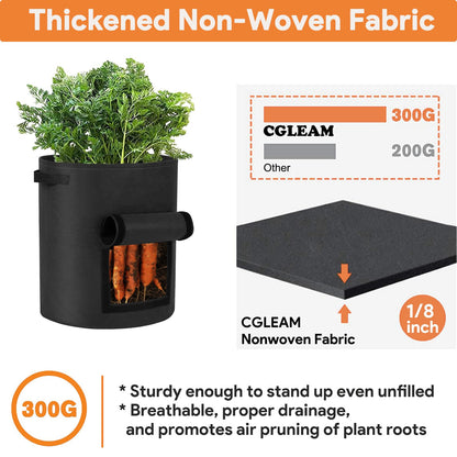Potato Grow Bags 10 Gallon 4 Pack Fabric Pots Thickened Nonwoven Grow Bags with Reinforced Handles Garden Planting Bags for Tomato Vegetables Fruits Garden Pots Outdoor Indoor(14" Dia x 18" H)