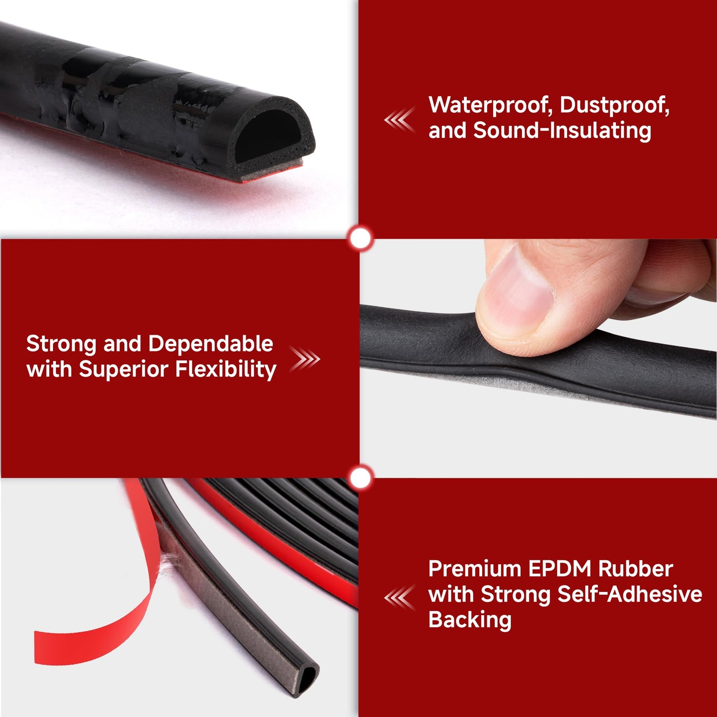 T-Language D-Shaped Silicone Weather Stripping Self-Adhesive Door & Window Seal Strip | Waterproof, Durable Gasket for Doors, Windows, Frames(9mm W × 6mm T) 12M