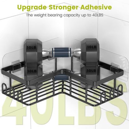 Shower Caddy, 4-Pack Corner Shelf Storage Shelves, Stainless Steel Self Adhesive Bathroom Shower Shelf Washroom Organizers, Bathroom Storage Shelves with soap Dish Holder