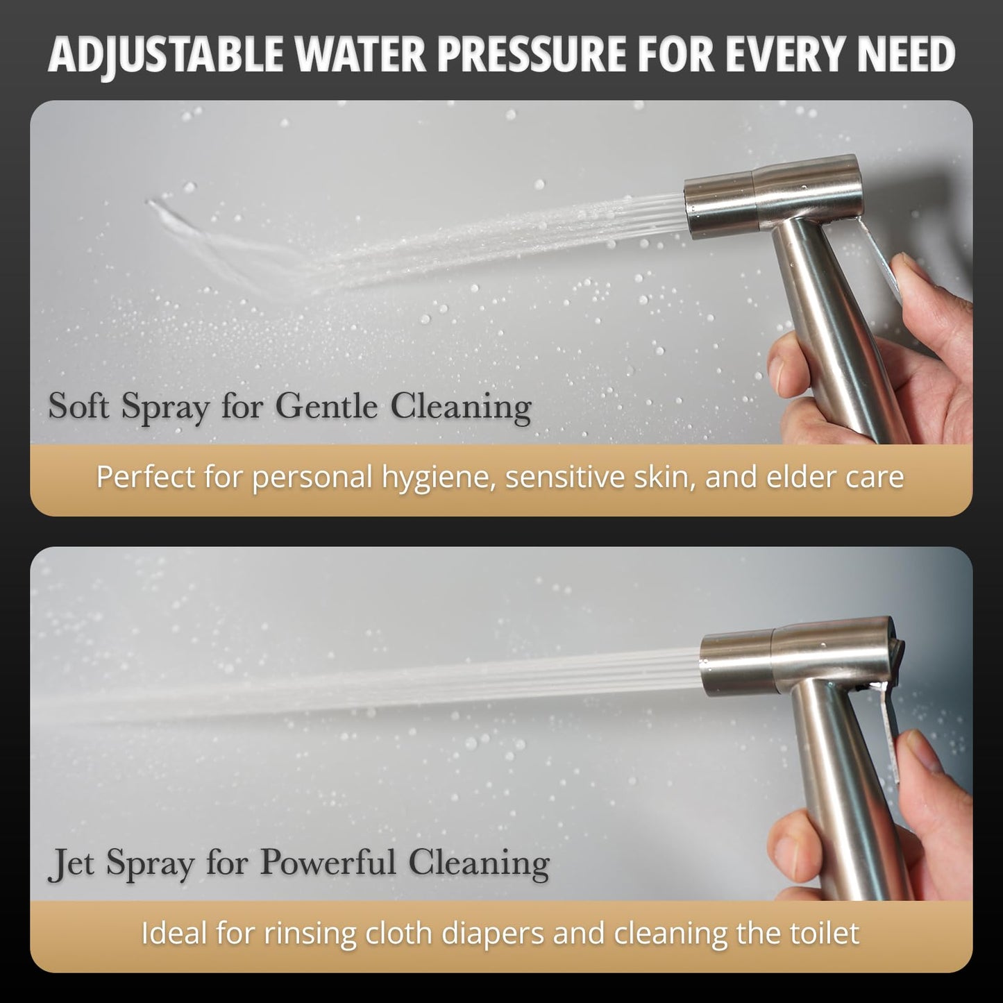 Plurvix Handheld Bidet Sprayer for Toilet – Adjustable Water Pressure, Stainless Steel Jet Spray Kit with Bidet Hose - Feminine Wash, Baby Cloth Diaper Cleaning, Muslim Shower – Wall or Toilet Mount