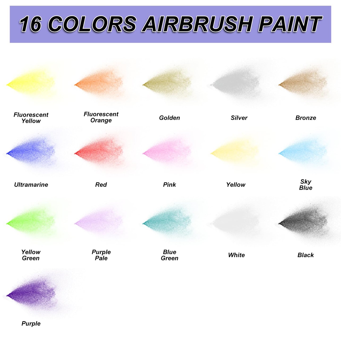 Airbrush Paint - 16 Colors with 2 Thinner, Ready to Spray Airbrush Paint Set, Water-Based Acrylic Air brush Paints for Metal, Plastic Models, Canvas, Wood, 20ml/Bottle