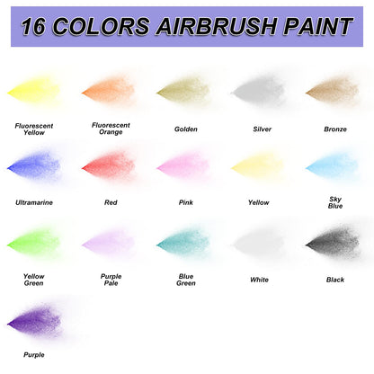 Airbrush Paint - 16 Colors with 2 Thinner, Ready to Spray Airbrush Paint Set, Water-Based Acrylic Air brush Paints for Metal, Plastic Models, Canvas, Wood, 20ml/Bottle