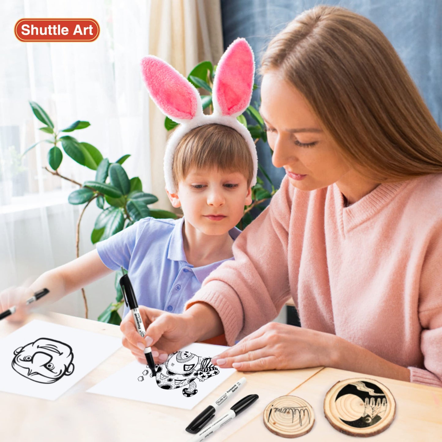 Shuttle Art Permanent Markers, 50 Pack Black Permanent Marker set,Fine Point, Works on Plastic,Wood,Stone,Metal and Glass for Doodling, Marking