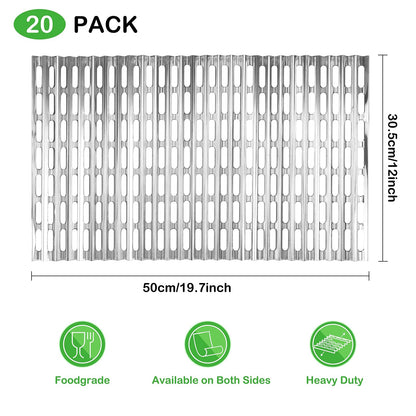 Roponan Disposable Aluminum Grill Liners, 20 Pack, 12" x 20" Rollable Grill Sheets for Grill Grates of Outdoor Charcoal BBQ