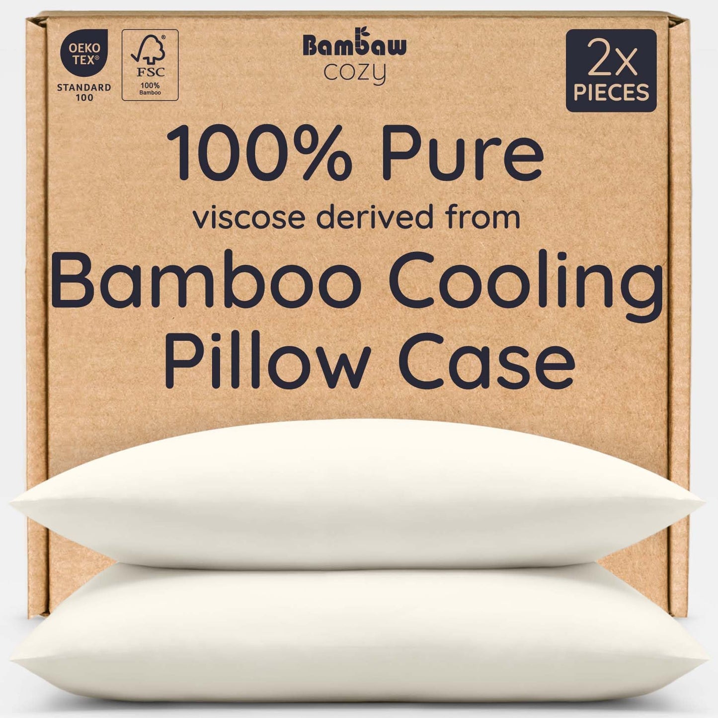 Bambaw 100% Viscose Derived from Bamboo Pillowcase Queen Size – Set of 2 Queen Cooling Pillow Cases for Hot Sleepers with Envelope Closure, Breathable & Super Soft Pillow Cases (Ivory)
