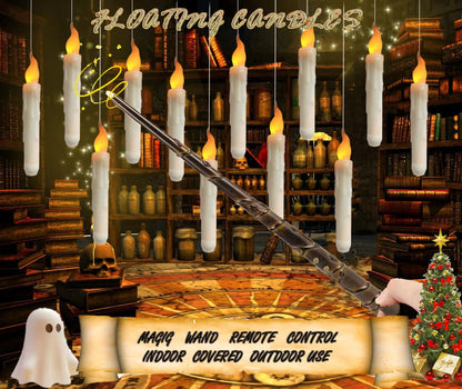 BaRiFanNova Floating Candles with Magic Wand Remote, 12 Pack LED Flameless Hanging Candles, Battery Operated Flickering Taper Lights Set for Theme Party Birthday Gift