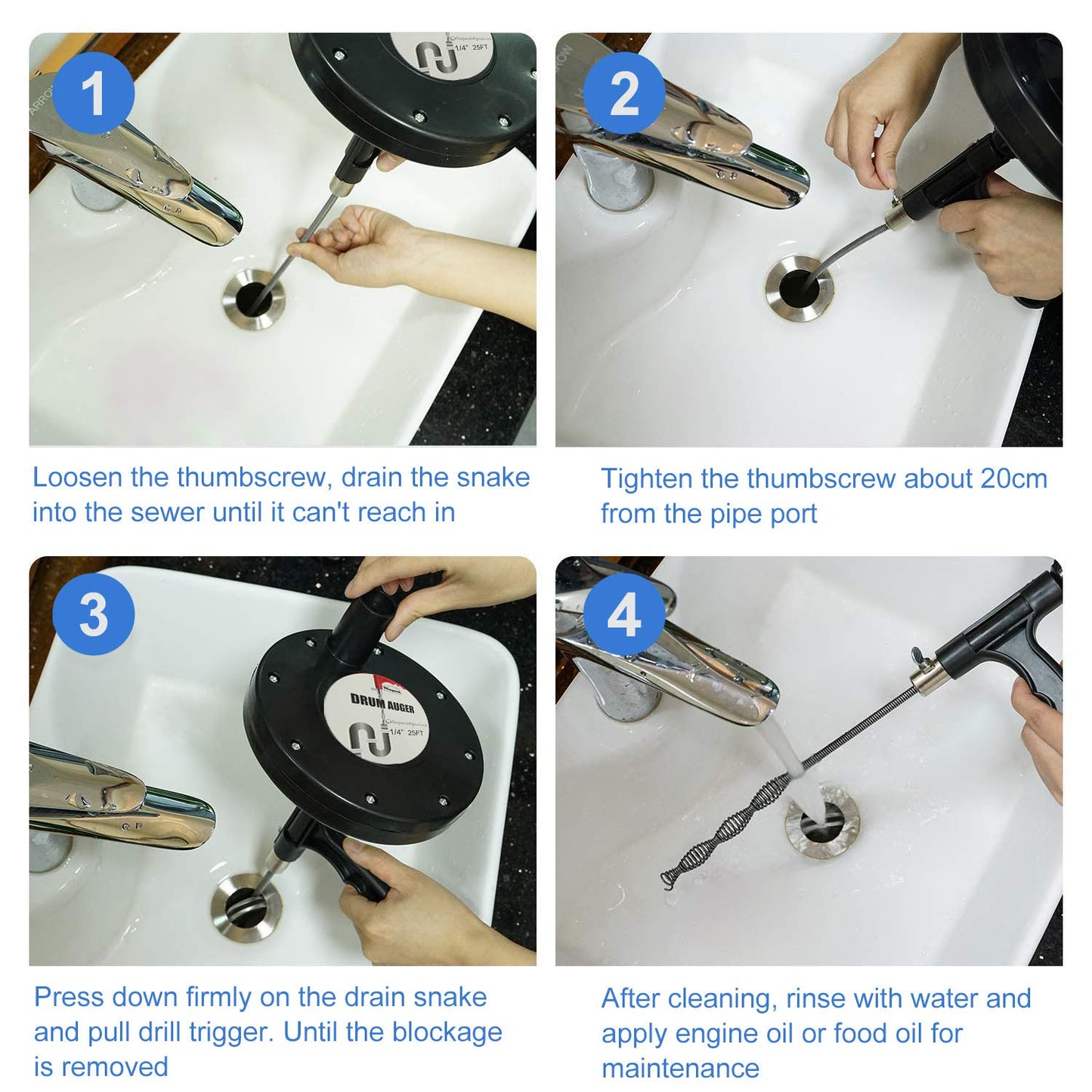 Plumbing Snake Drain Auger 25 Feet Pipe Snake Professional Drain Clog Remove Tool for Bathtub Drain, Kitchen Sink, Sewer, Comes with Gloves and 25 Inch Snake Hair Clog Remover