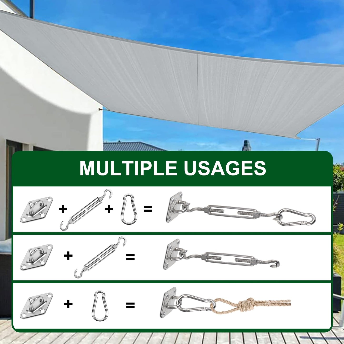 YOFIT Shade Sail Hardware Kit 6 inch for Triangle Rectangle Sun Shade Sail Installation, 304 Grade Stainless for Garden Outdoors, 80 Pcs