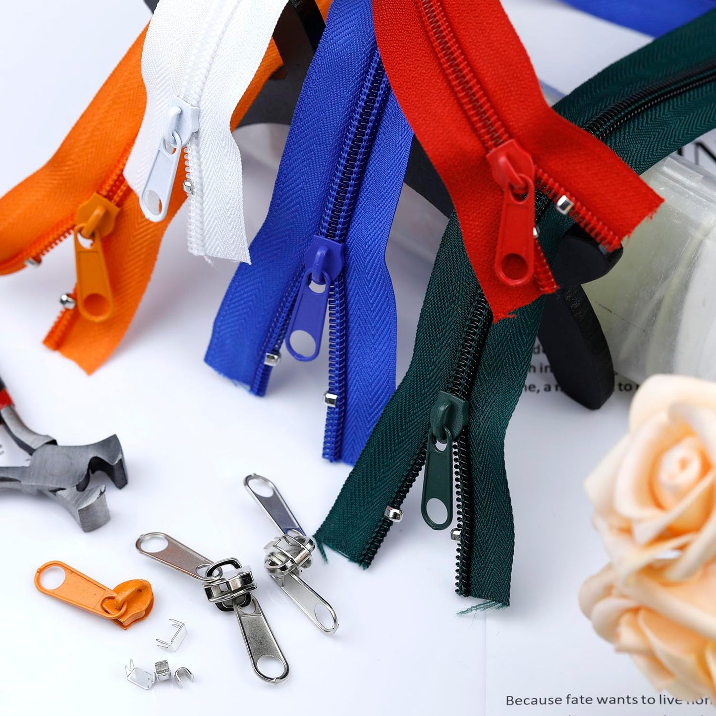 #5 Nylon Zipper Tape for Sewing: YZSFIRM 10 Yard Zippers by The Yard Nylon Coil Zippers for DIY Sewing Craft - Replacement Zipper Roll with 10 Bulk Metal Zipper Slider - 10 Double Zipper Slide (00 Color, #5 Zipper)