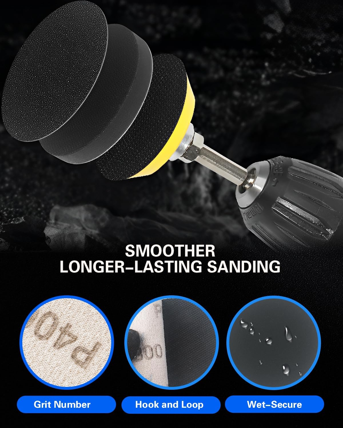 2 Inch Sanding Discs Drill Polishing Kit, 193PCS Hook & Loop Wet Dry Buffing Pads, Car Headlight Restoration Kit for Dremel Rotary Tools Sanding Bits Attachment for Aluminum Resin Metal Glass