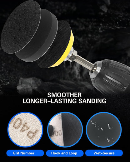 2 Inch Sanding Discs Drill Polishing Kit, 193PCS Hook & Loop Wet Dry Buffing Pads, Car Headlight Restoration Kit for Dremel Rotary Tools Sanding Bits Attachment for Aluminum Resin Metal Glass