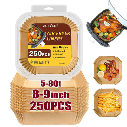 Air Fryer Liners for Cosori 6Qt and Chefman 8Qt Air Fryer, Airfryer Liners Disposable Square Parchment Paper for Air Fryer 5-8Qt Basket, Food Grade Air Fryer Parchment Paper Liners 250PCS