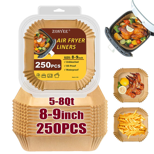 Air Fryer Liners for Cosori 6Qt and Chefman 8Qt Air Fryer, Airfryer Liners Disposable Square Parchment Paper for Air Fryer 5-8Qt Basket, Food Grade Air Fryer Parchment Paper Liners 250PCS