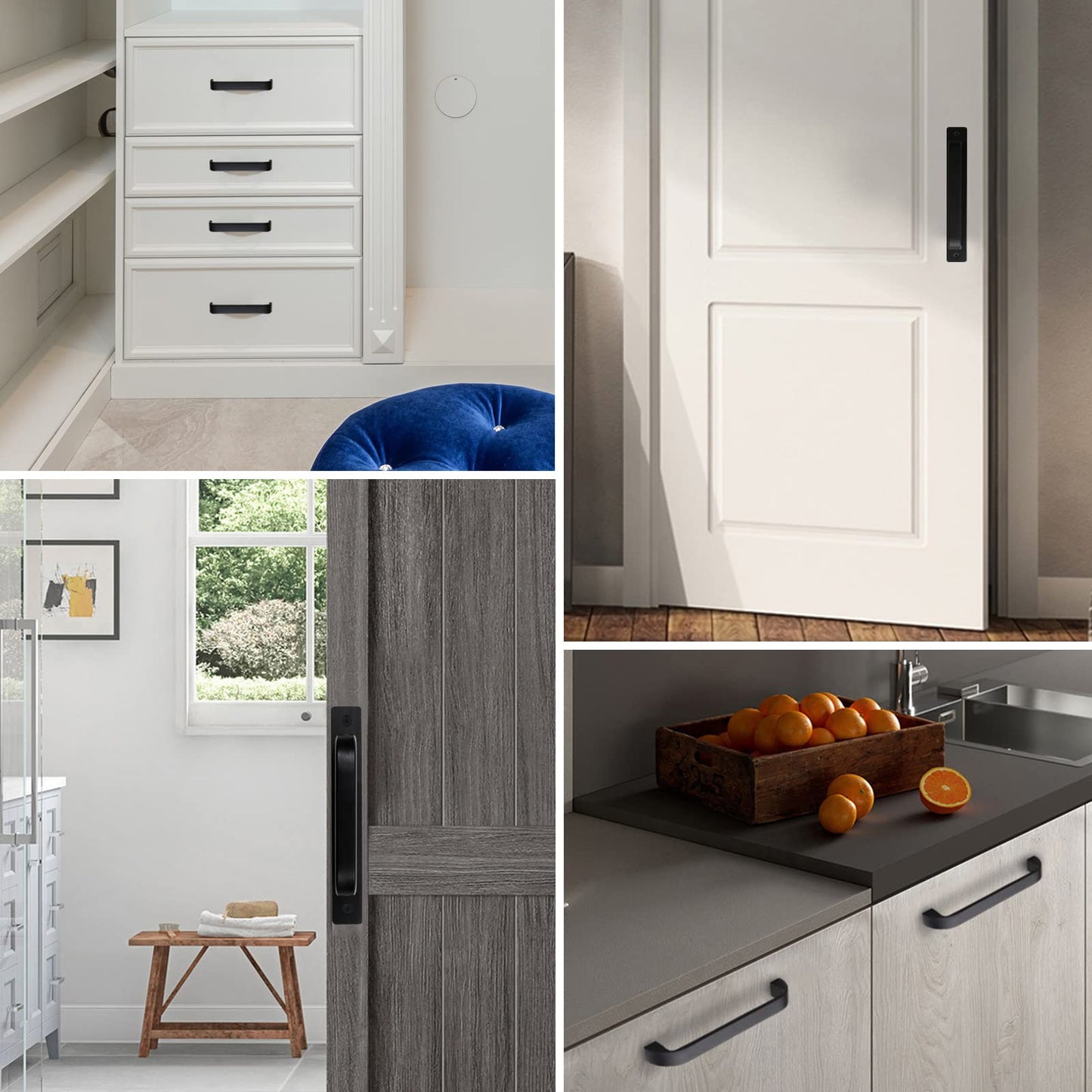 Yitexin 4 Pack Barn Door Handles, 5.79" Sliding Barn Door Pull Handle, Cabinet Door Handle with Screws, Heavy Duty Pull Push Door Plate Handle for Wardrobe Drawer Closet (4 Pack)