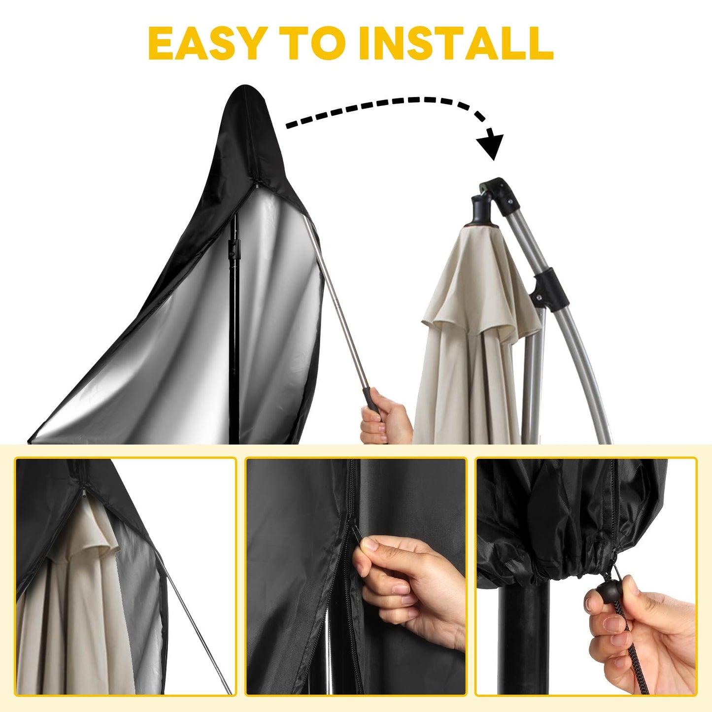 SHENGCHENG Patio Umbrella Covers Waterproof Outdoor Offset Banana Style Umbrella Cover with Rod - 420D Waterproof & Heavy Duty UV-Resistant Cover for 9-13ft Outdoor Umbrella with Support Pole SC003