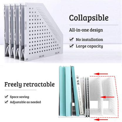 SAYEEC Desktop File Magazine Folder Holder 4 Section Plastic Hollow Documents Foldable Organizer File Cabinet Shelf Frames Dividers Rack Display and Storage (White)