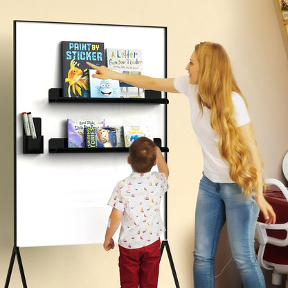 Walquicks Magnetic Book Shelf, 2 Pcs Acrylic Magnetic Book Shelves for Whiteboard Classroom with Pen Organizer, Book Display Shelf File Rack for Classroom Refrigerator Office Black/White
