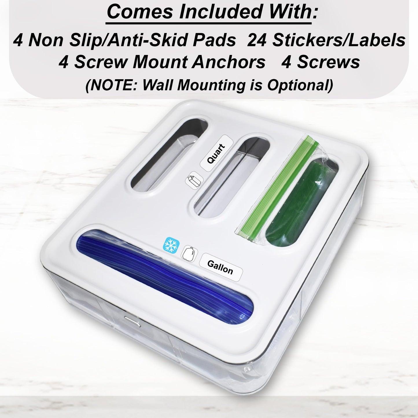 Bag Storage Organizer for Kitchen Drawer, Plastic Bag Container Holder, Baggie Dispenser for Gallon, Quart, Sandwich, Snack, Kitchen Organizers and Storage