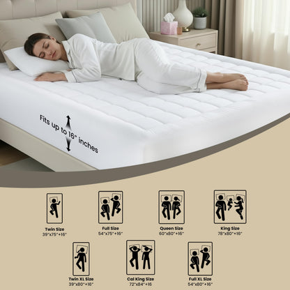 Utopia Bedding Full/Double Mattress Pad, Quilted Fitted Premium Mattress Protector, Deep Pocket Cover Stretches up to 16 Inches, Fluffy Pillow Topper (54x75 Inches, White)
