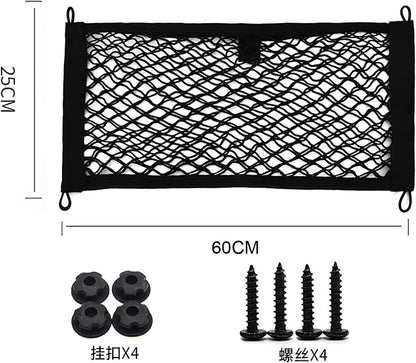 4 Pack Car Storage Net Bag (23.6 * 9.8inch),Nylon Net Double Layer Elastic,Large Mesh Cargo Net for Trunk, RV, Boats Storage Mesh Pocket Net with Mounting Screw and Builtin Hooks