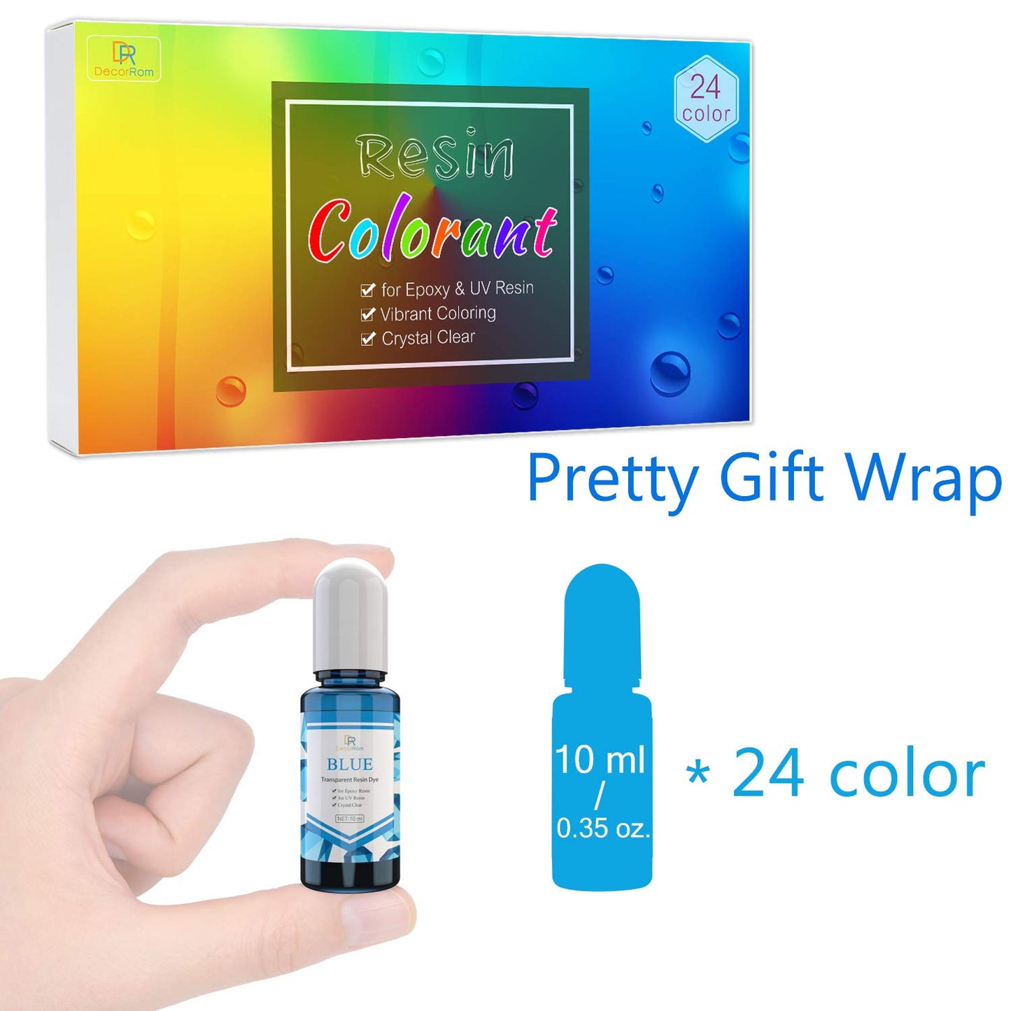 24 Color Epoxy Pigment - Crystal Transparent Dye for DIY Resin Art, Jewelry Making - Concentrated UV Resin Colorant for Paint, Tumbler, Craft - 0.35 oz/10ml Each