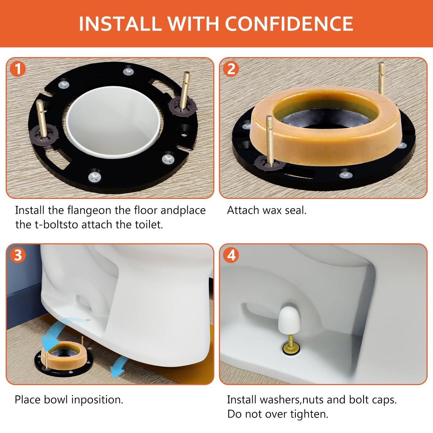 boeemi Toilet Flange Repair Kit with Wax Ring for Toilets Install or Leaking Toilet Wax Ring Replacement Kit Include Mounting Hardware Fits 3-inch or 4-inch Waste Lines