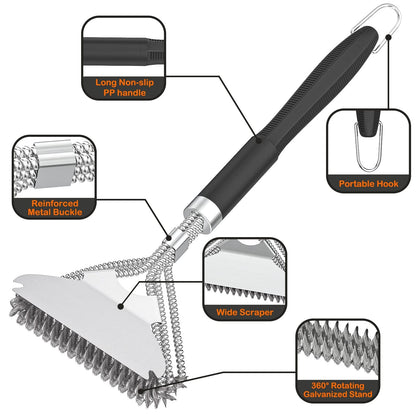 2 Packs BBQ Grill Brush, BBQ Brush Cleaner for Grill, Stainless Steel BBQ Cleaning Brush with Scraper, BBQ Accessories Suitable for Gas, Charcoal, Infrared & Barbecue Grill