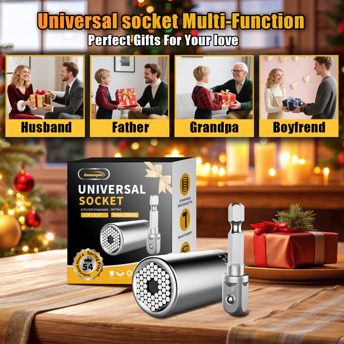 Valentines Day Gift for Him Gifts for Men Super Universal Socket Tools Valentines Father Day Dad Gifts Socket Set with Power Drill Adapter (7-19 MM) Dad Cool Gadgets for Men