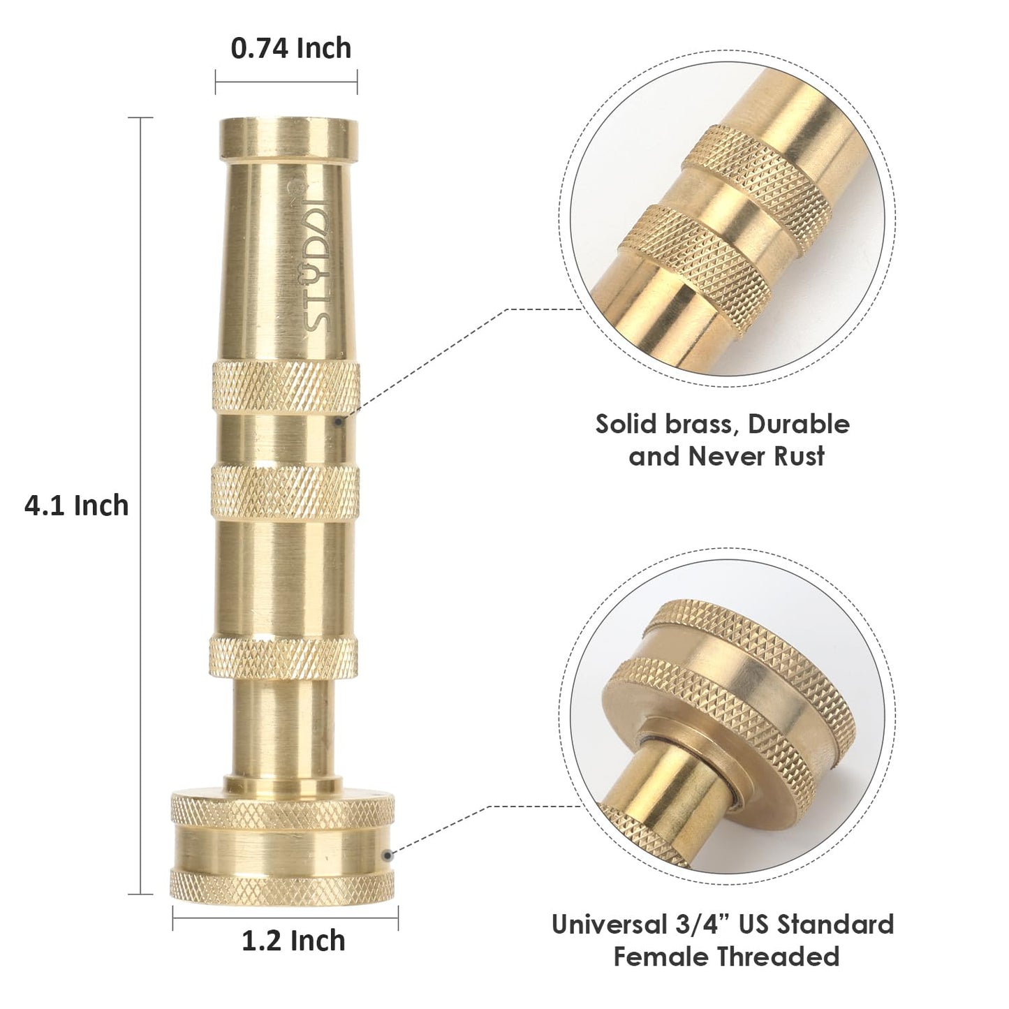 STYDDI Brass Hose Nozzle, 2 Pack Heavy-Duty Adjustable Garden Twist Hose Nozzle Shut Off Valve, Suitable for Watering Flowers, Lawns, Cleaning Ground, Cleaning Car