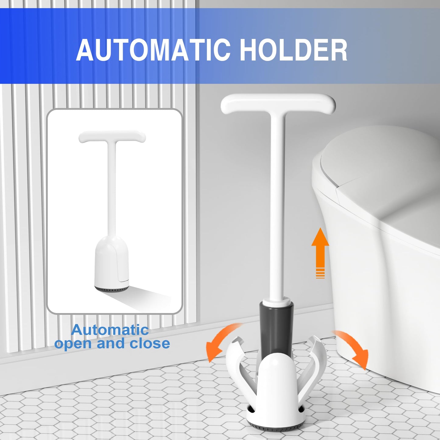 Upgraded Toilet Plunger with Holder, Wall Mounted Toilet Bowl Plunger with Hideaway Caddy, Dual Handle Plunger for Bathroom Built-in Drip Tray, RV Bathroom Accessories