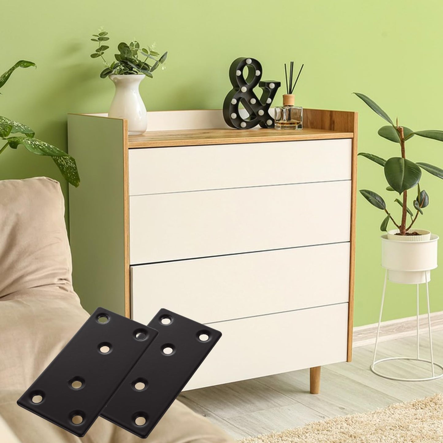 30 Pack Black Flat Mending Plates, 3.1x1.6 Inch Stainless Steel Straight Mending Joining Plates, Metal Plate with Holes for Wood, Flat Brackets for Wood Furniture Fence Bookcase (Screws Include)