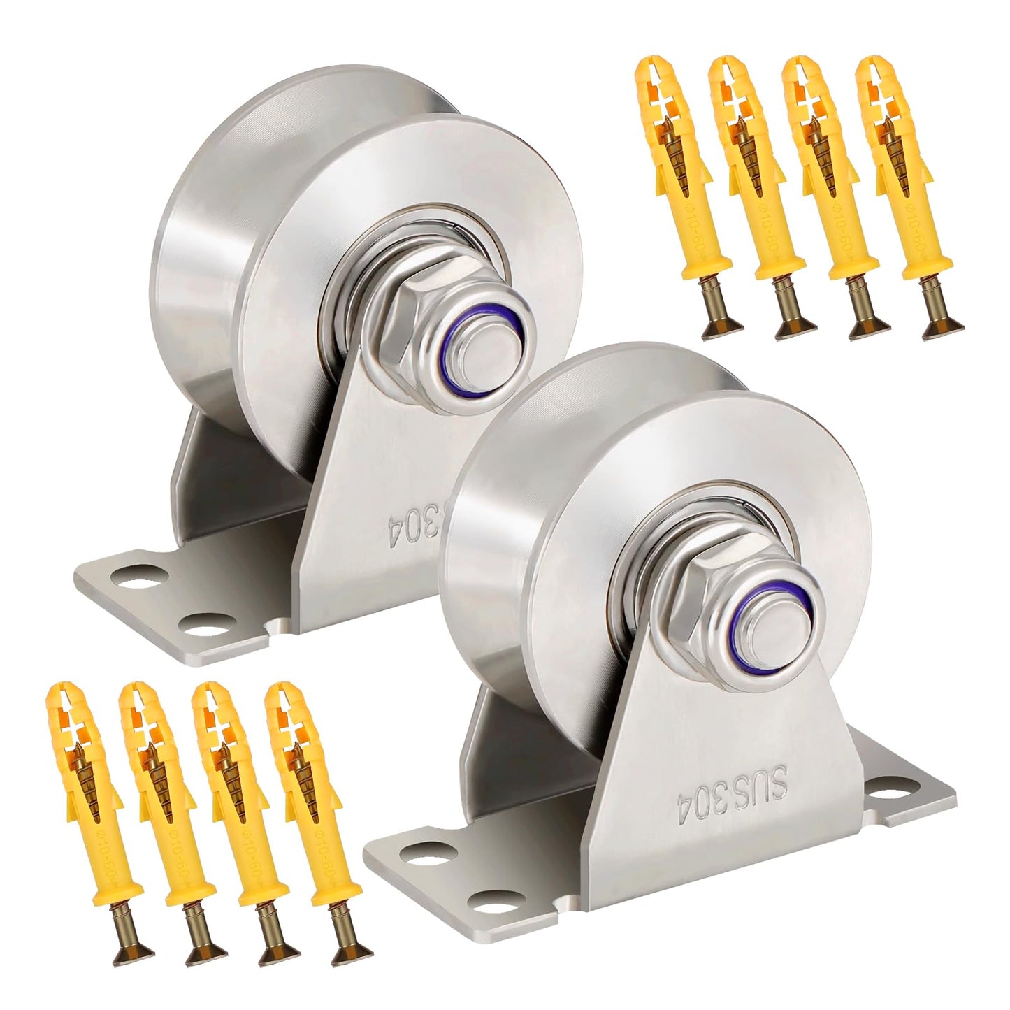 V Type Groove Wheel Pulley Stainless Steel Pulley Block Super Silent Single,Pulley Block for DIY Gym Equipment,Sliding Gate Detachable Duplex Bearing with Mounting Screws and Expansion Pipes