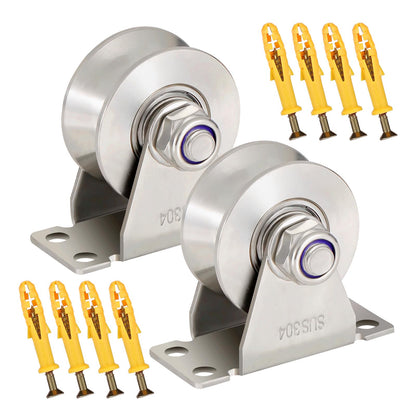 V Type Groove Wheel Pulley Stainless Steel Pulley Block Super Silent Single,Pulley Block for DIY Gym Equipment,Sliding Gate Detachable Duplex Bearing with Mounting Screws and Expansion Pipes