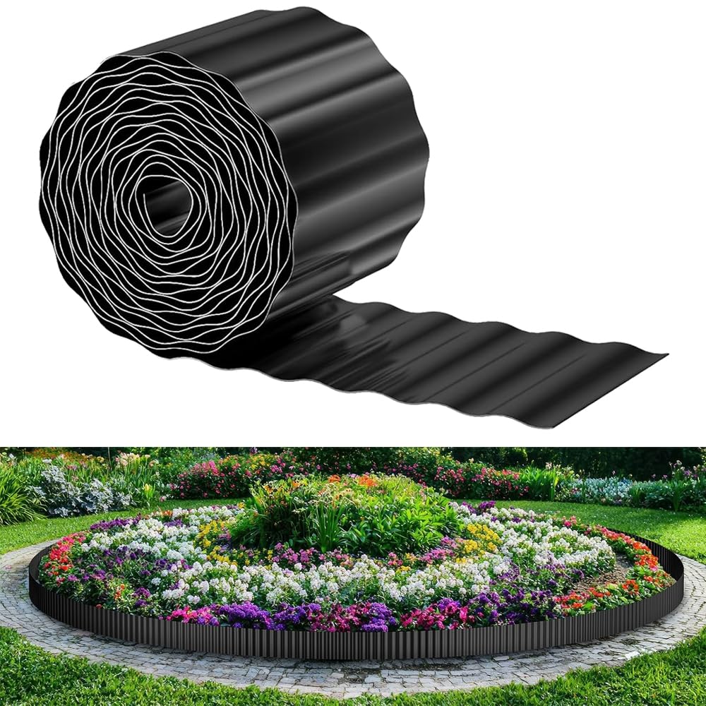 Black Corrugated Metal Landscape Edging,6"×20FT Sturdy Lawn Edging Border for Lawn, Flower Bed, Garden Fence, Paver Edgings